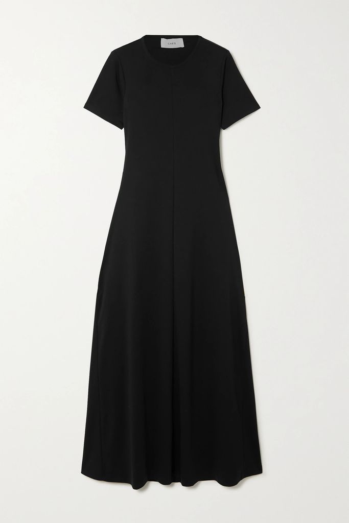 Cutout Cotton-poplin Trimmed Jersey Maxi Dress - Black