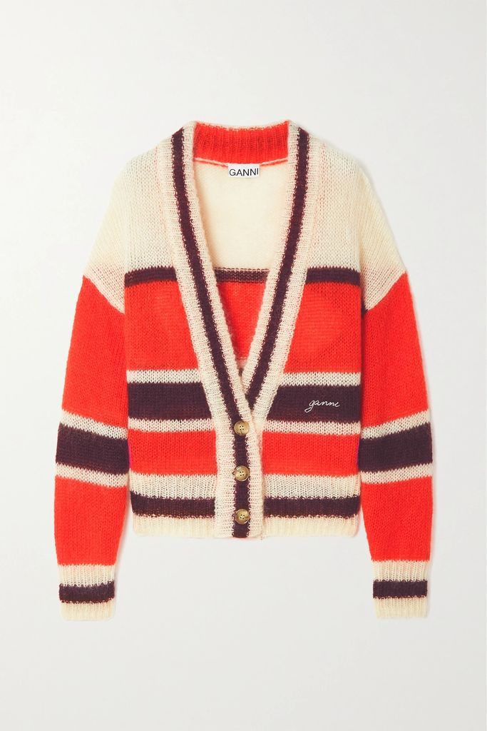 + Net Sustain Striped Mohair-blend Cardigan - Red