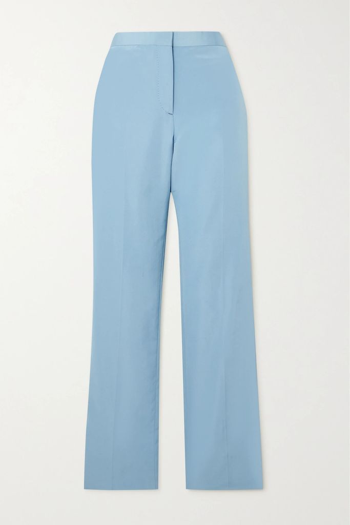 Silk And Cotton-blend Straight-leg Pants - Blue