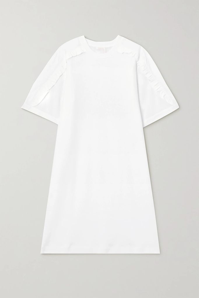 Ruffled Cotton-jersey Mini Dress - White