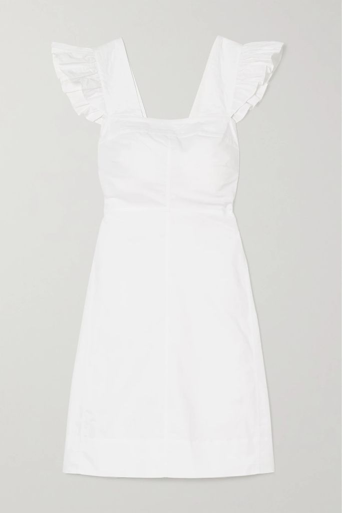 Ruffled Cotton-poplin Mini Dress - White