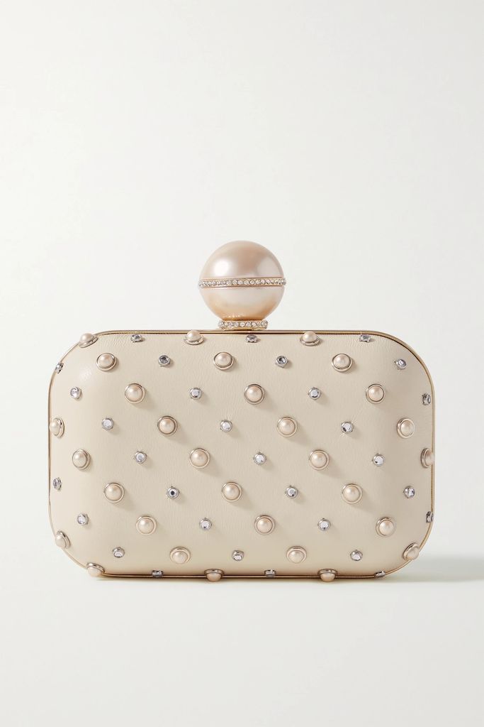 Cloud Embellished Leather Clutch - Ivory