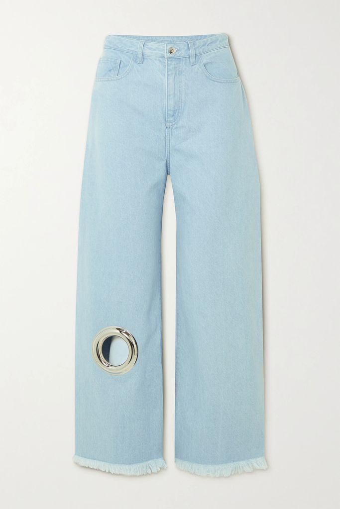 Eyelet-embellished Wide-leg Jeans - Light denim