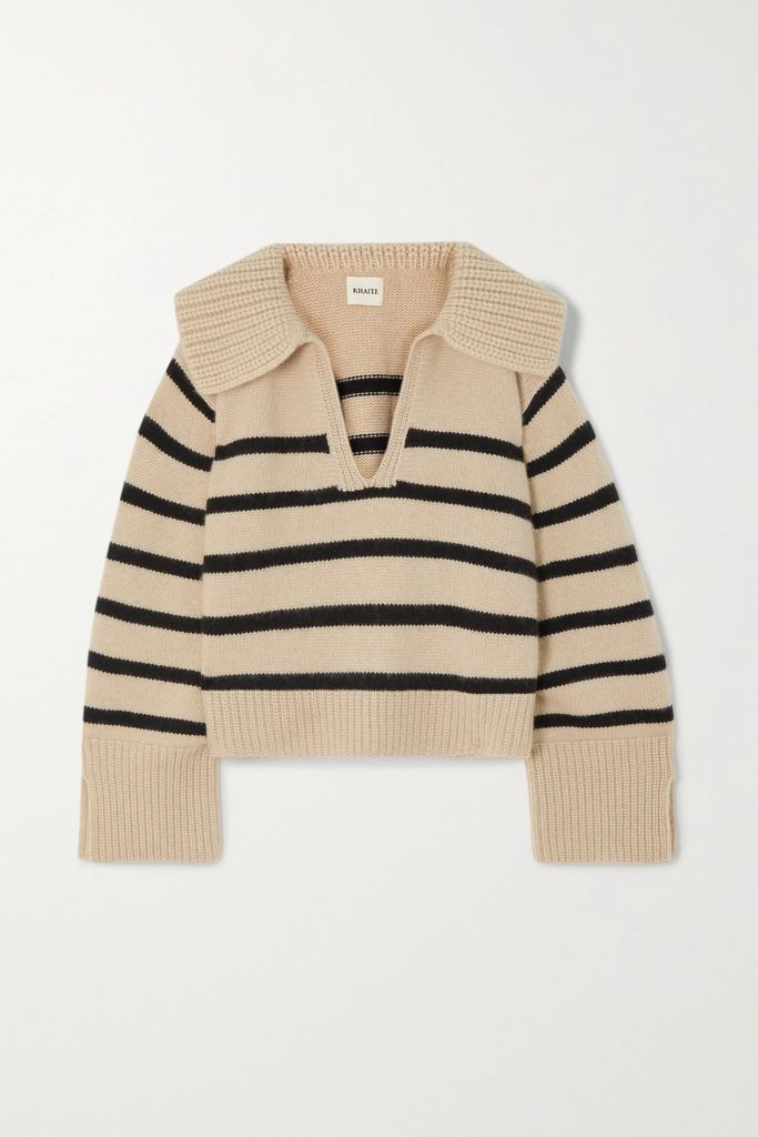Evi Oversized Striped Cashmere Sweater - Beige