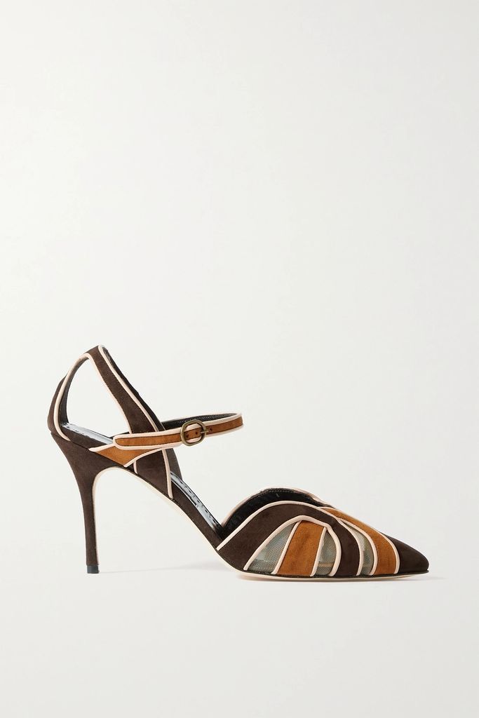 Amr 90 Paneled Suede And Mesh Pumps - Brown