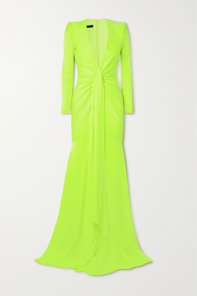 Quinn Tie-front Neon Satin-crepe Gown - Yellow