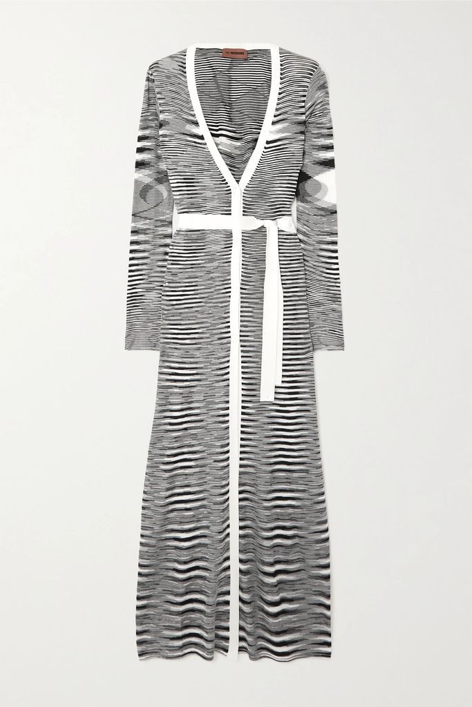 Belted Striped Silk Cardigan - Black