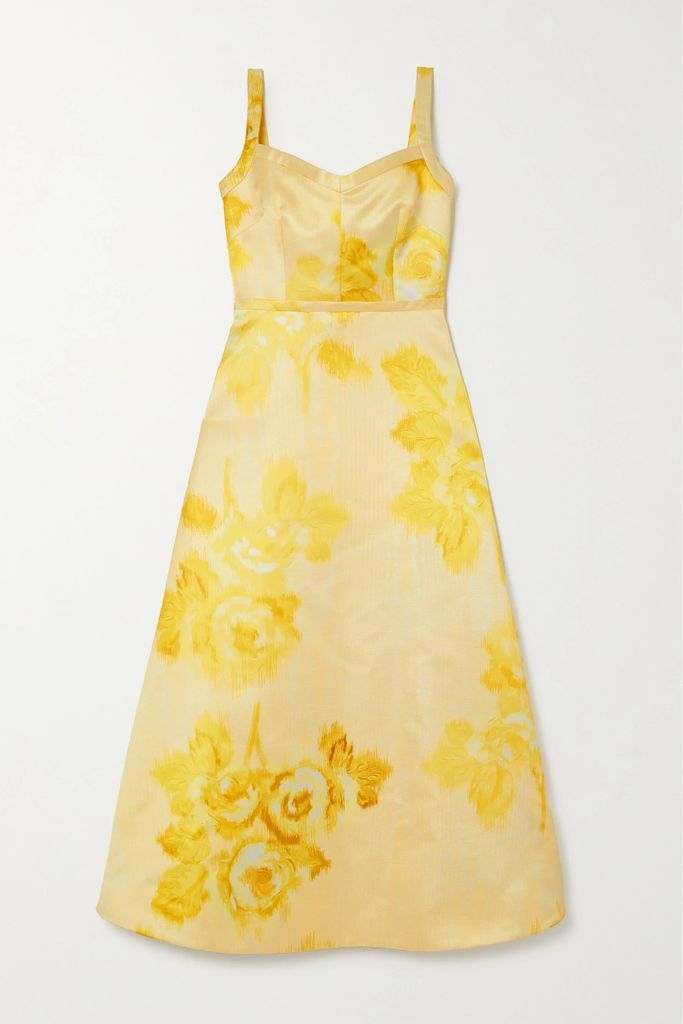 Elvita Floral-print Duchesse-satin Midi Dress - Yellow