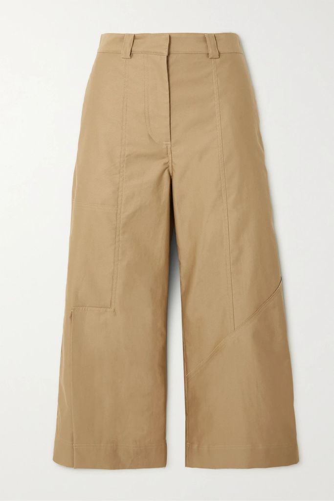 Cropped Cotton Wide-leg Pants - Beige