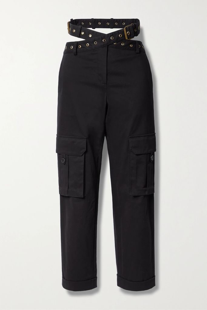 Belted Cotton-blend Twill Straight-leg Cargo Pants - Black