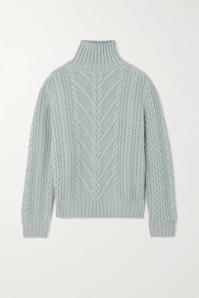 Cable-knit Cashmere Turtleneck Sweater - Blue
