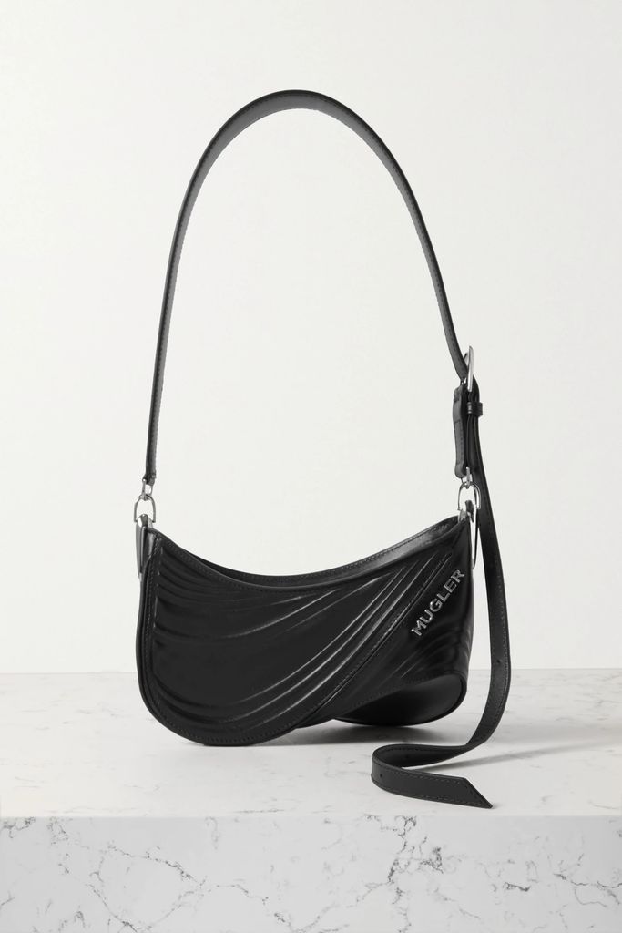 Spiral Curve 01 Embossed Leather Shoulder Bag - Black