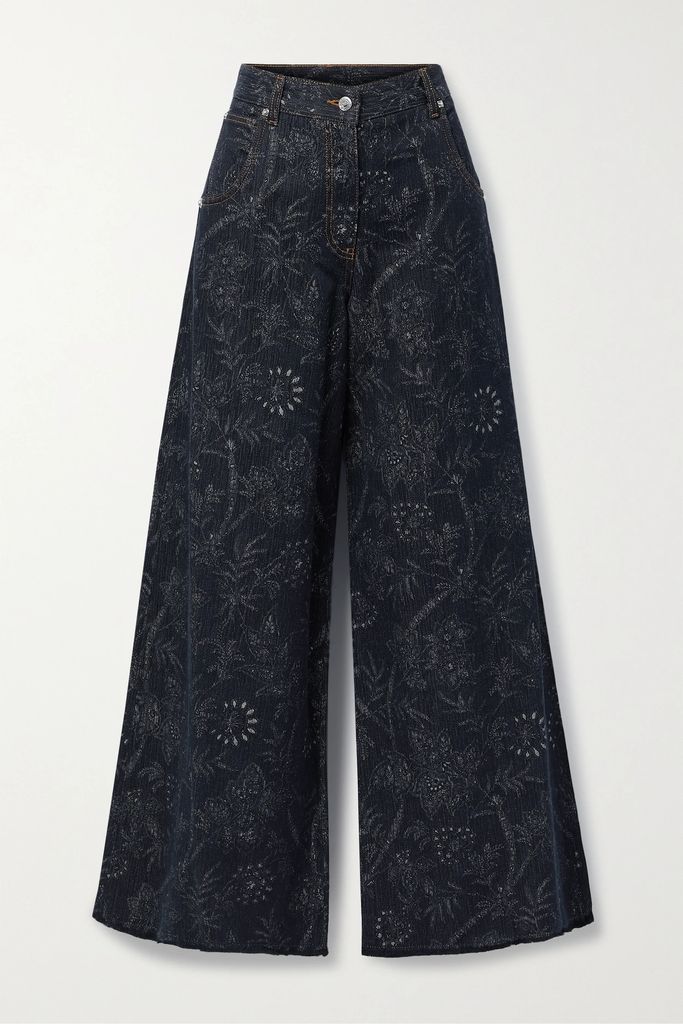 Paisley-print High-rise Wide-leg Jeans - Blue