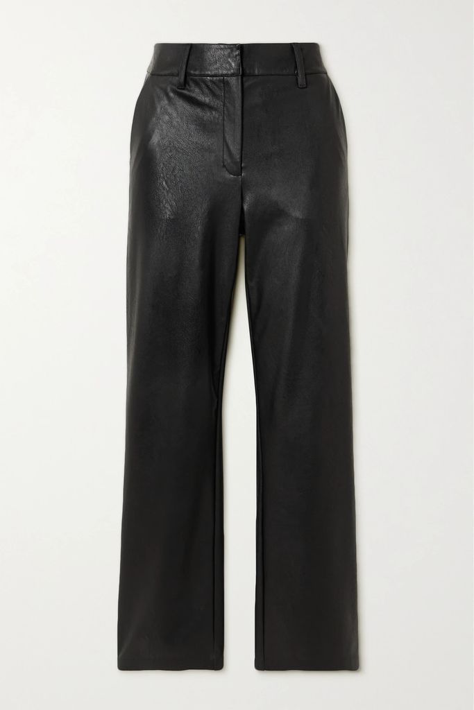 Faux Stretch-leather Straight-leg Pants - Black