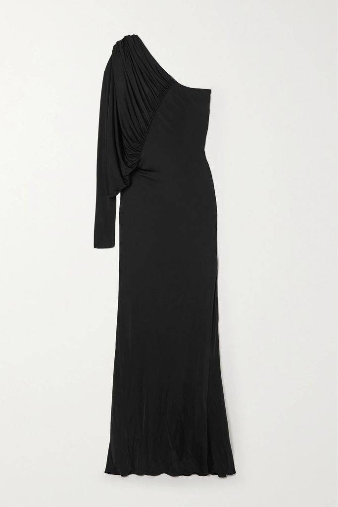 One-shoulder Ruched Jersey Gown - Black
