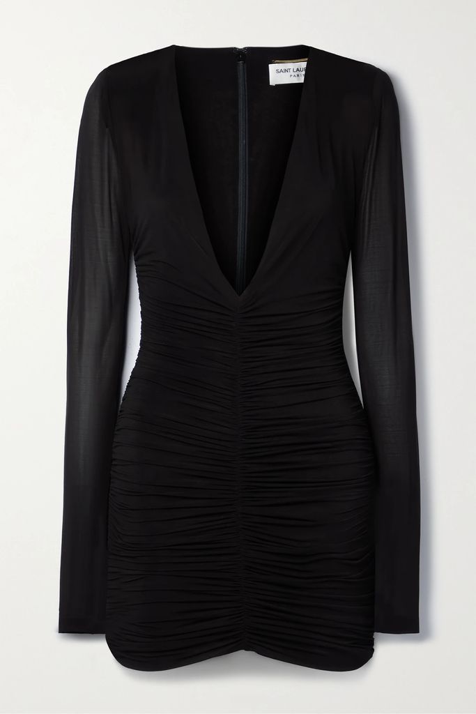 Ruched Strech-jersey Mini Dress - Black