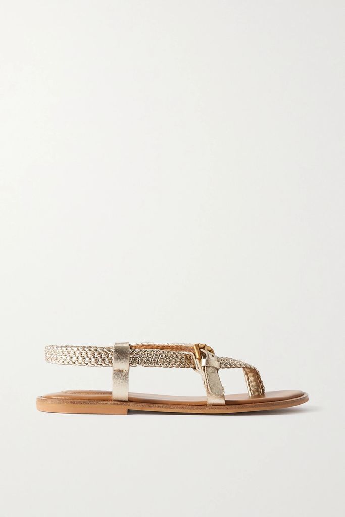 Nola Woven Metallic Faux Leather And Leather Sandals - Gold