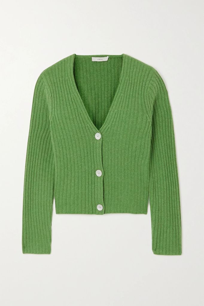 Ribbed Cashmere Cardigan - Green