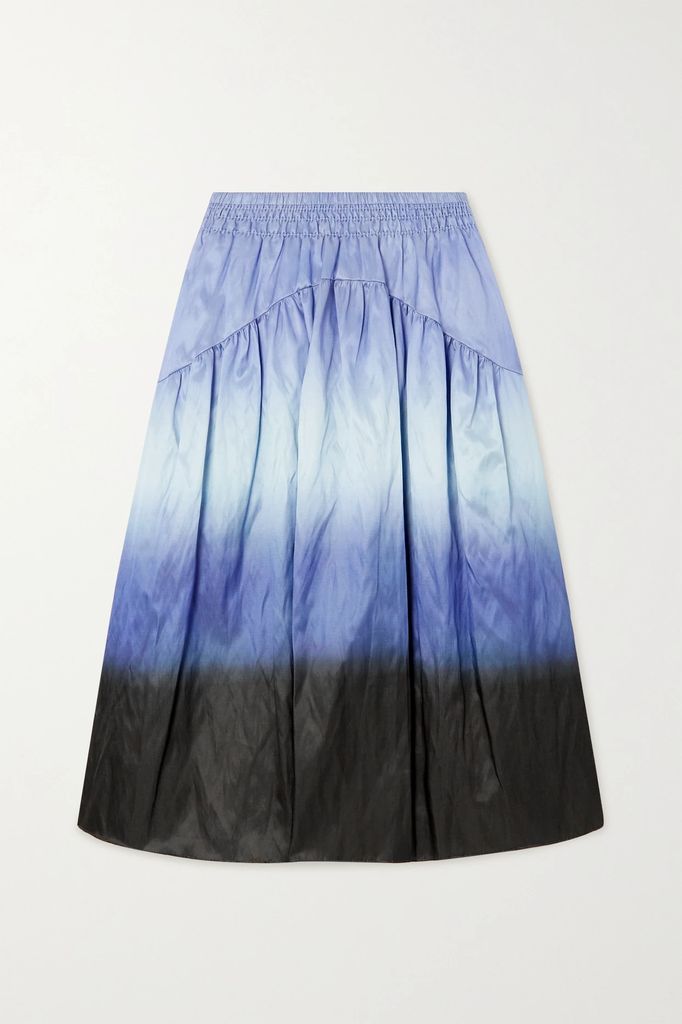 Gathered Ombré Cotton-blend Midi Skirt - Blue
