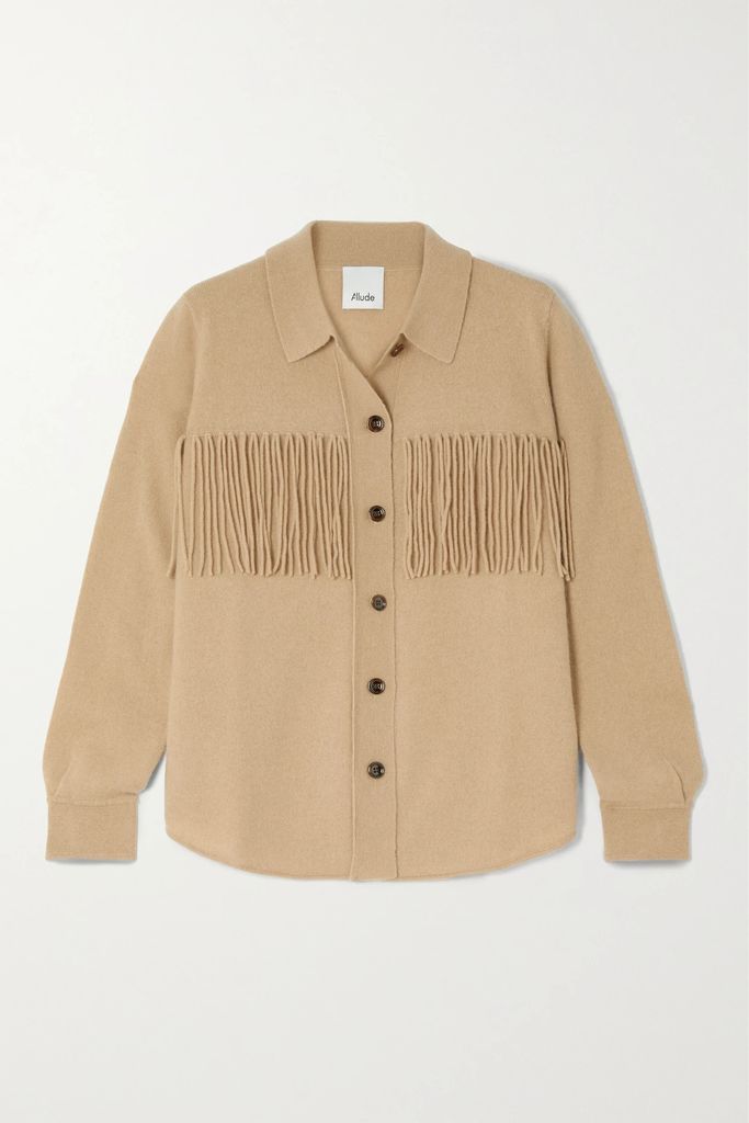 Fringed Wool And Cashmere-blend Shirt - Beige
