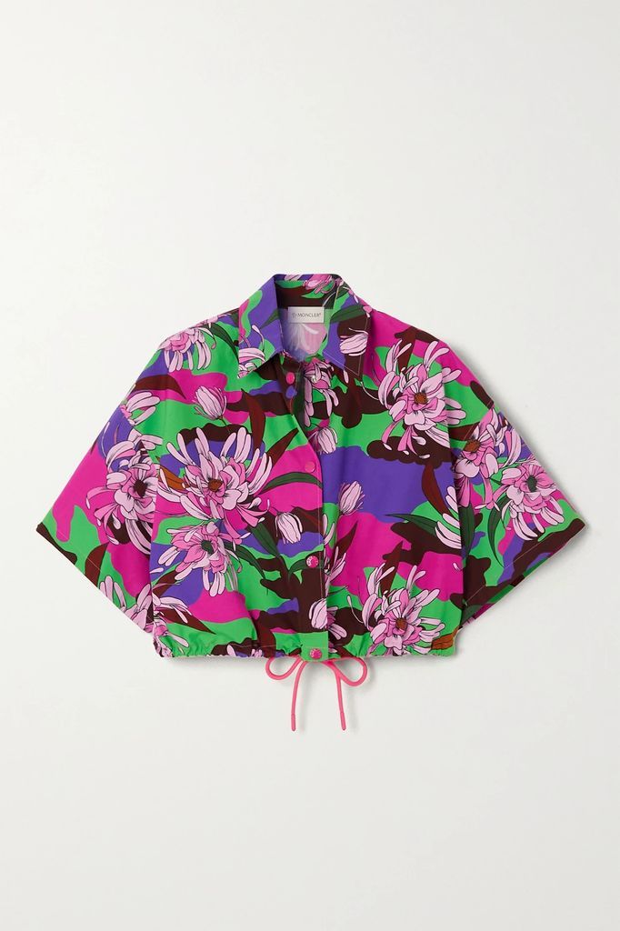 Cropped Floral-print Cotton-poplin Shirt - Purple
