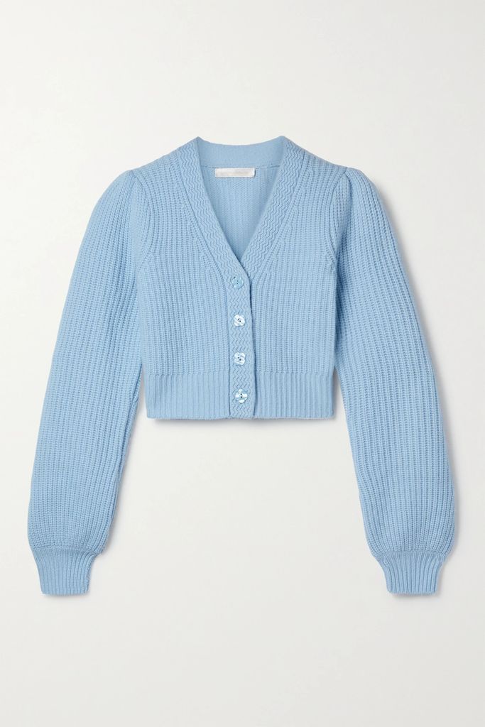 Avignon Cropped Ribbed Wool And Cashmere-blend Cardigan - Sky blue