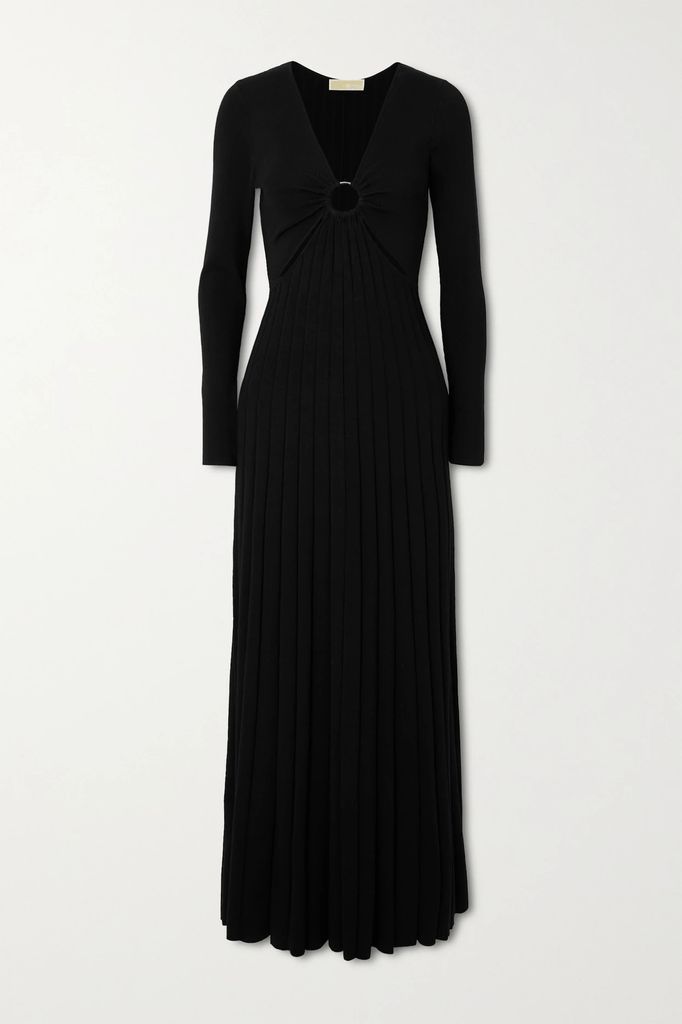 Embellished Cutout Ribbed-knit Maxi Dress - Black