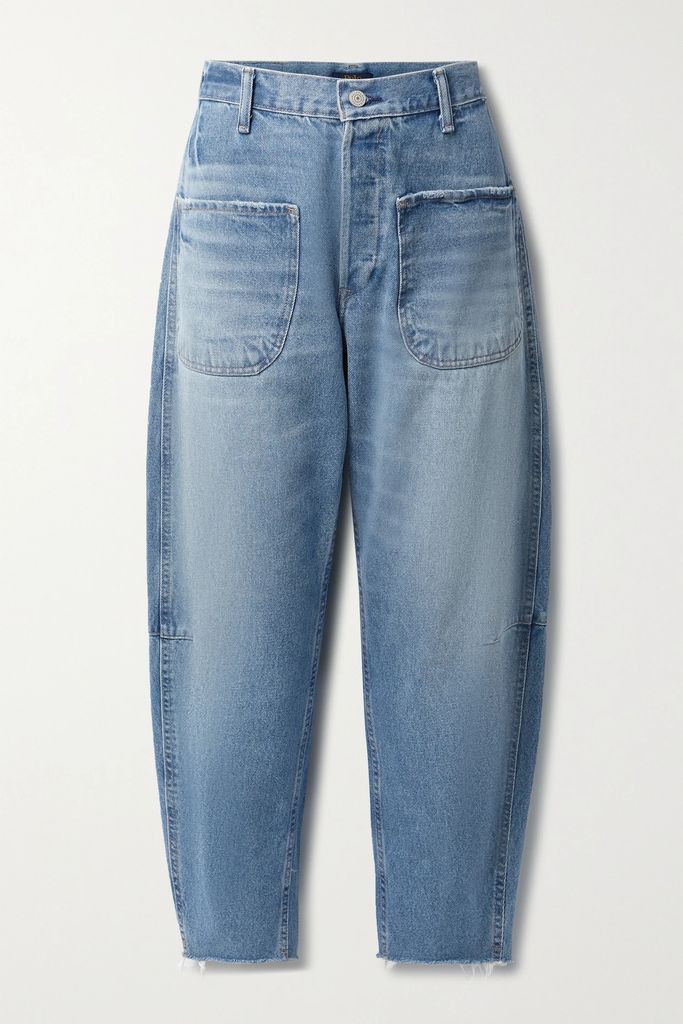 Carrot Frayed Cropped High-rise Straight-leg Jeans - Light denim