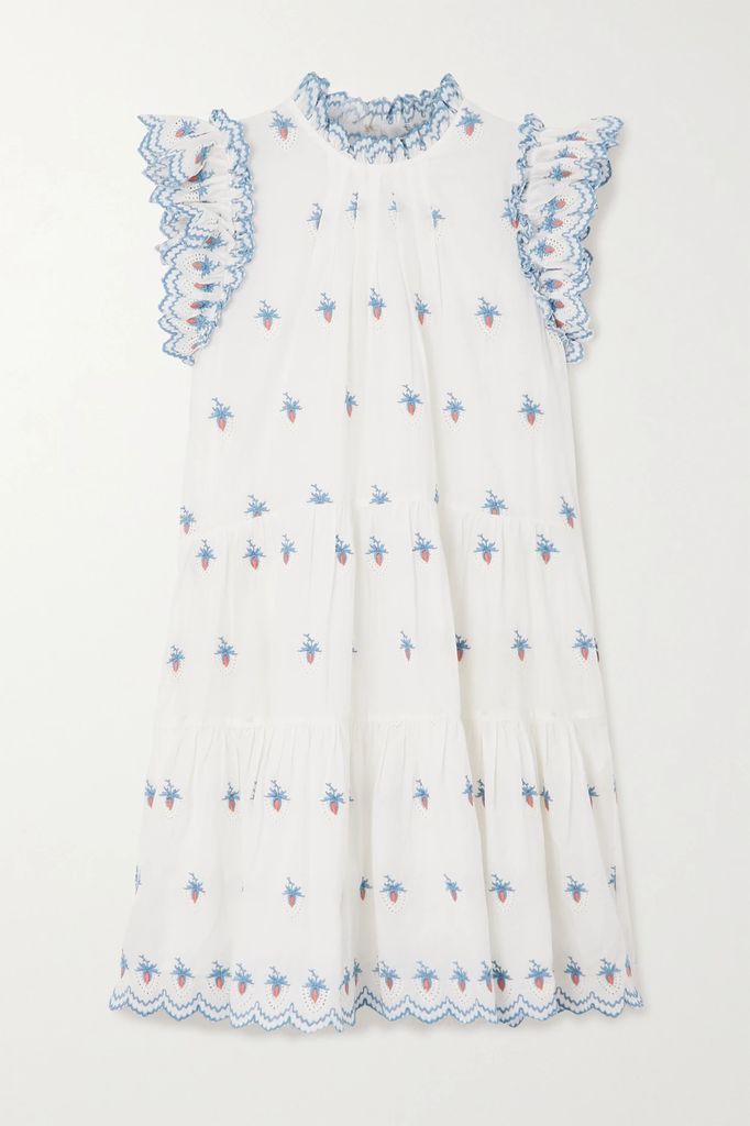 Renee Embroidered Broderie Anglaise Cotton Dress - Off-white