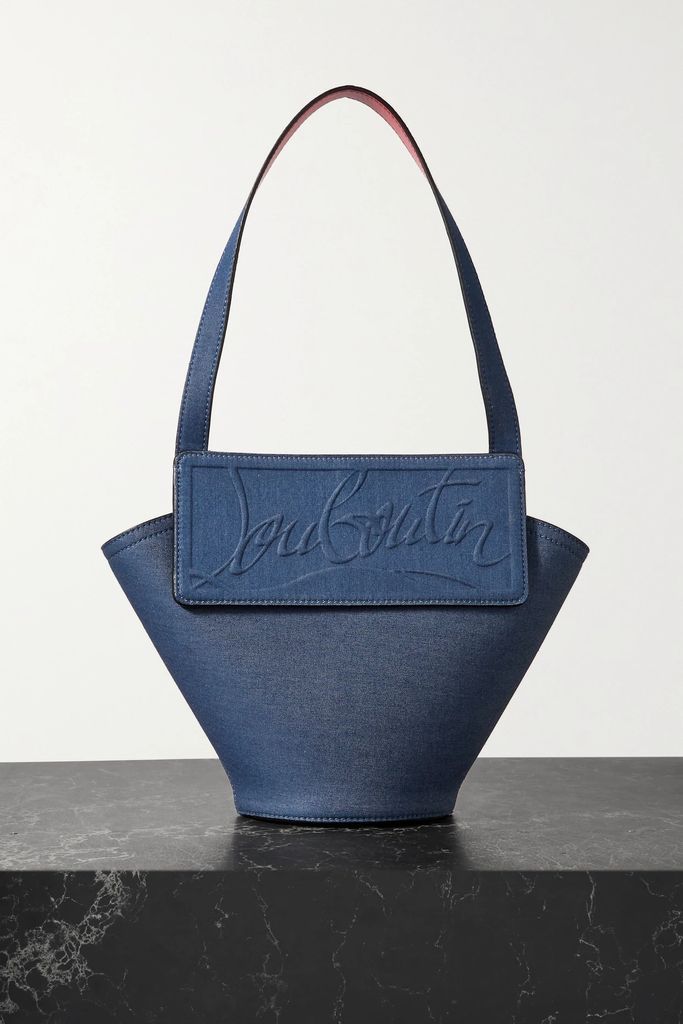 Loubishore Small Leather-trimmed Embossed Denim Tote - Blue
