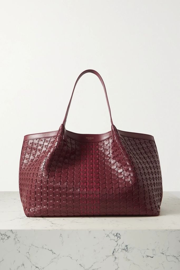 Secret Large Woven Leather Tote - Burgundy