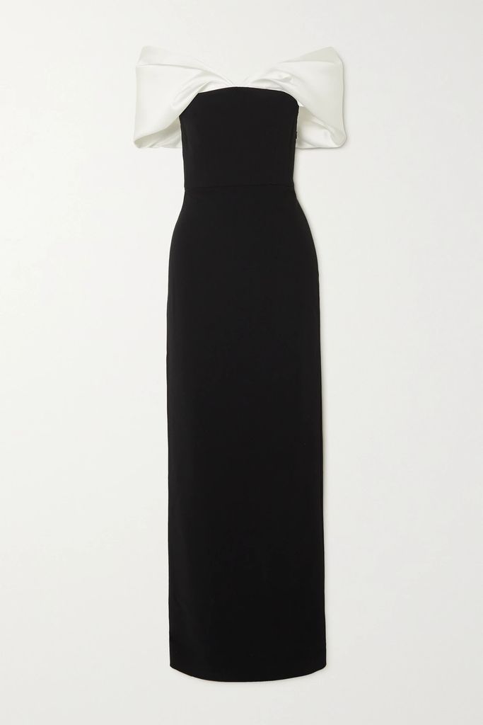 Dakota Off-the-shoulder Crepe And Satin-twill Gown - Black