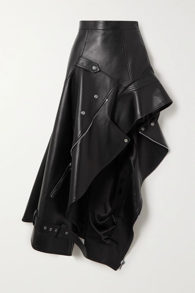 Asymmetric Zip-detailed Leather Skirt - Black