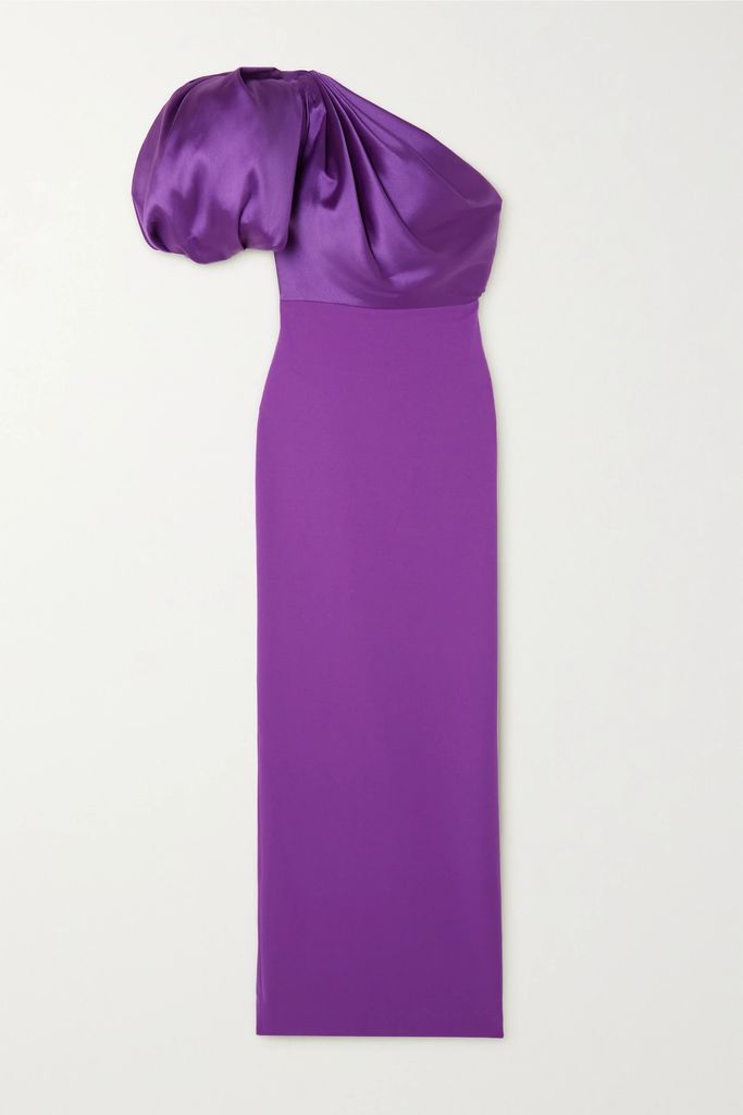 Karli One-shoulder Gathered Faille And Stretch-crepe Maxi Dress - Purple