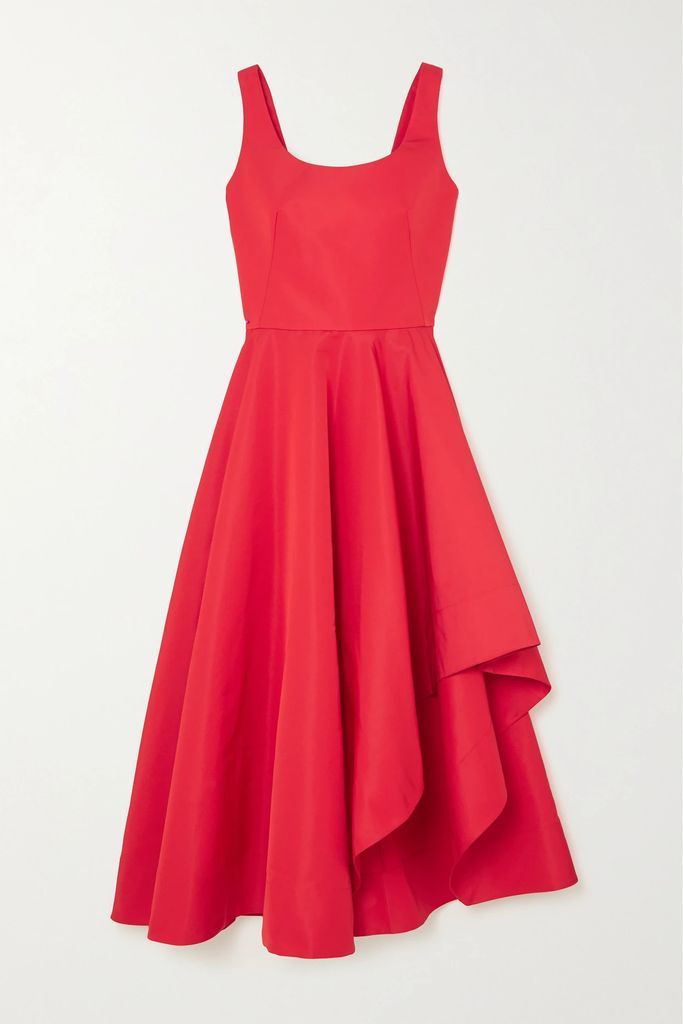 Asymmetric Taffeta Midi Dress - Red