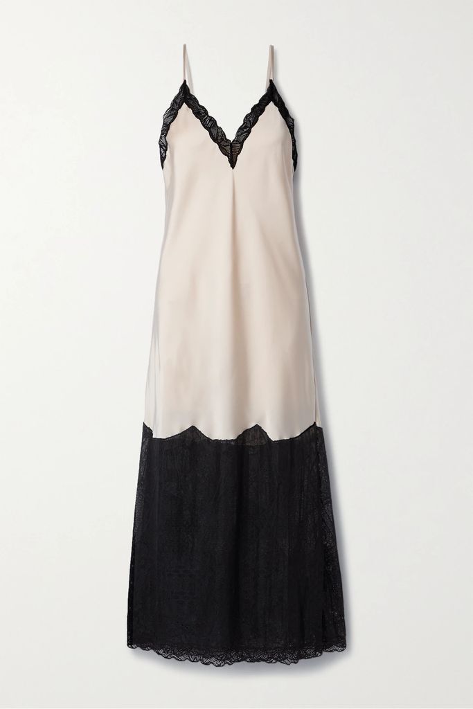 Trish Lace-paneled Satin Midi Dress - Beige