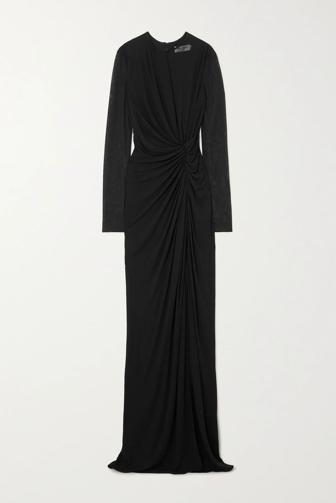 Ruched Wool Maxi Dress - Black