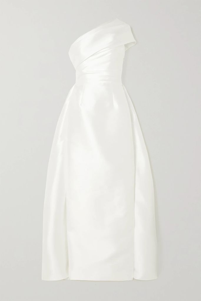 Alba One-shoulder Draped Twill Gown - White