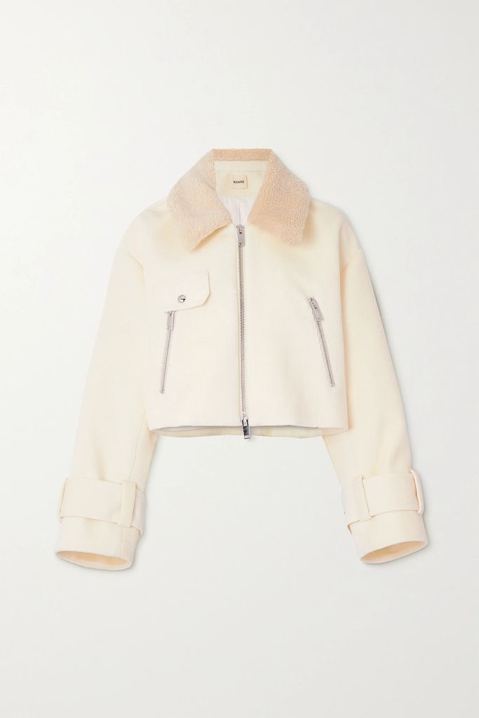 Flinn Cropped Shearling-trimmed Cotton-corduroy Jacket - Off-white
