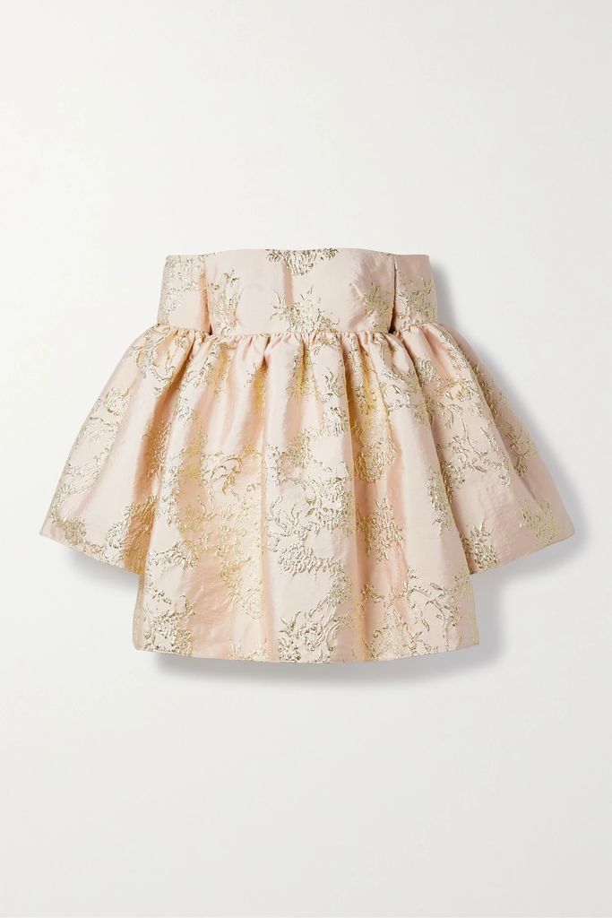 Off-the-shoulder Metallic Fil Coupé Mini Dress - Baby pink