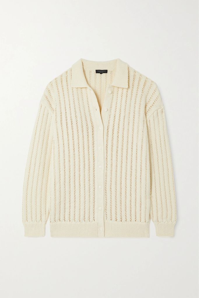 Adrienne Open-knit Cotton-blend Cardigan - Ivory