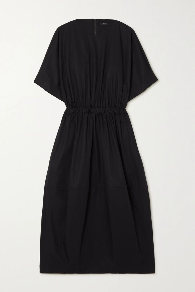 + Net Sustain Gathered Organic Cotton-poplin Dress - Black