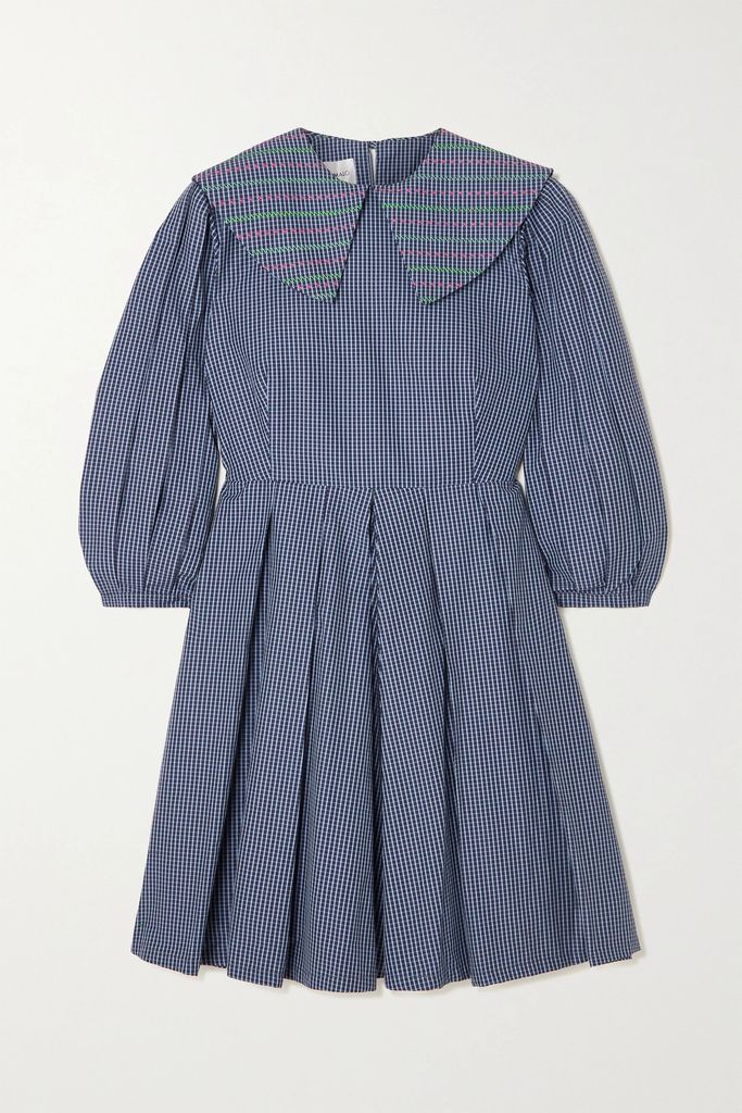 + The Vanguard Miss Toni Embroidered Checked Cotton-poplin Mini Dress - Blue