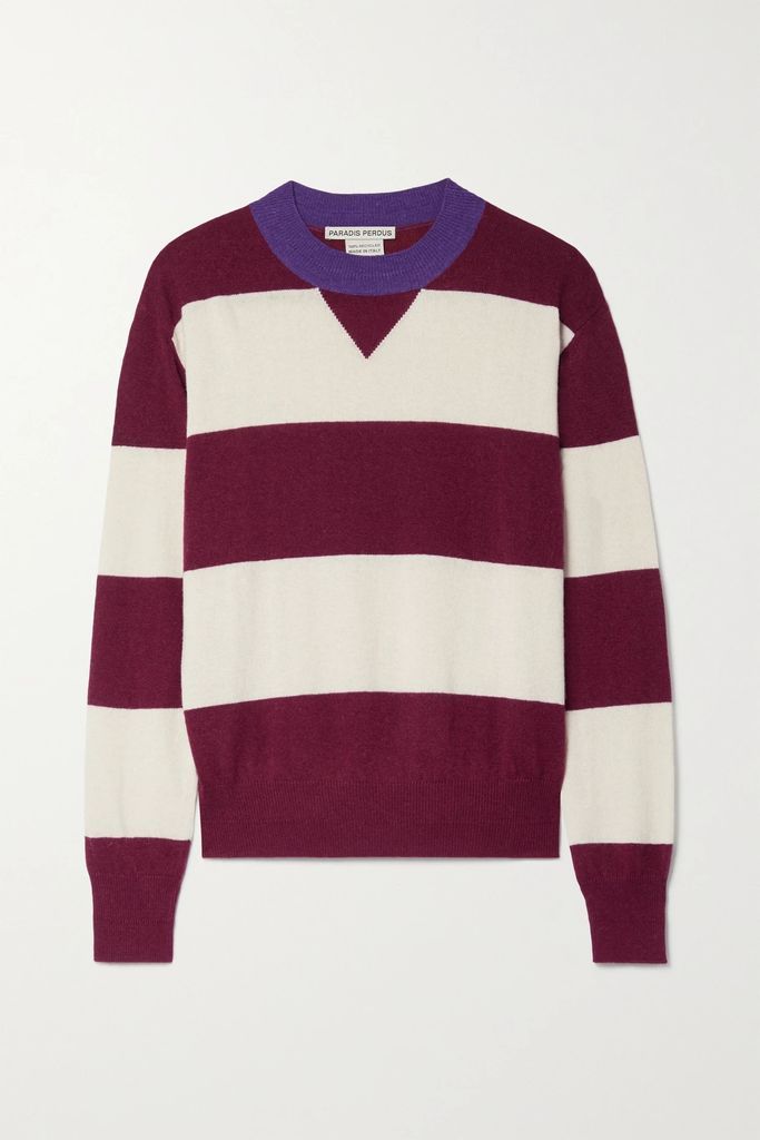 + Net Sustain Claude Striped Recycled Knitted Sweater - Burgundy