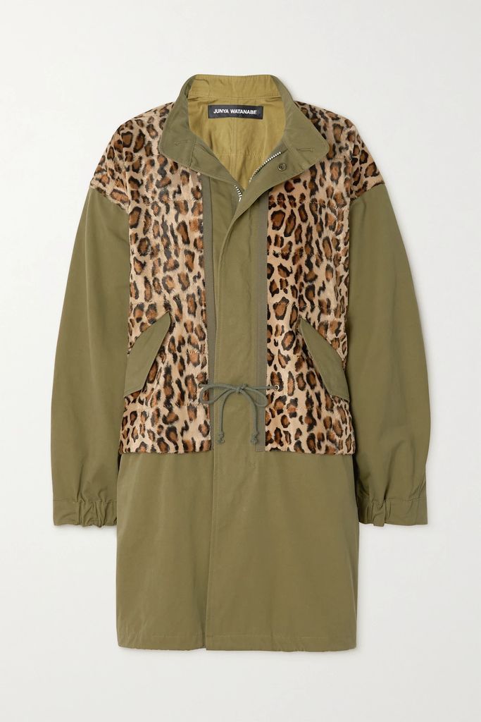 Leopard-print Faux Fur And Cotton Parka - Army green