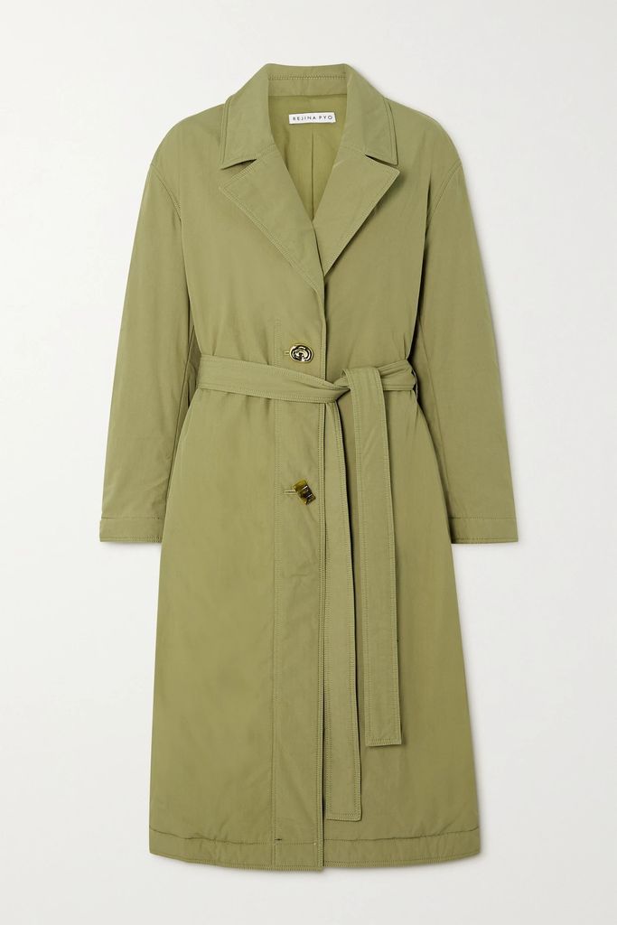 + Net Sustain Agnes Belted Padded Organic Cotton Coat - Army green