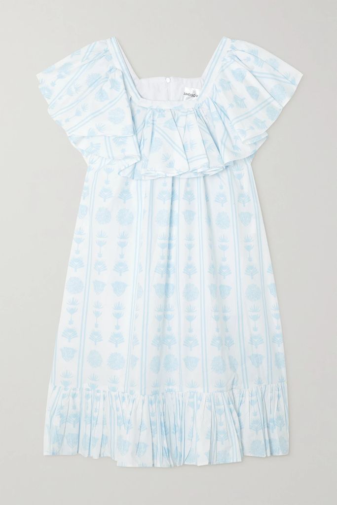 + The Vanguard Ruffled Printed Cotton-poplin Mini Dress - White