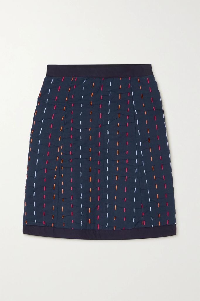 + The Vanguard Angela Embroidered Hemp And Cotton-blend Mini Skirt - Navy
