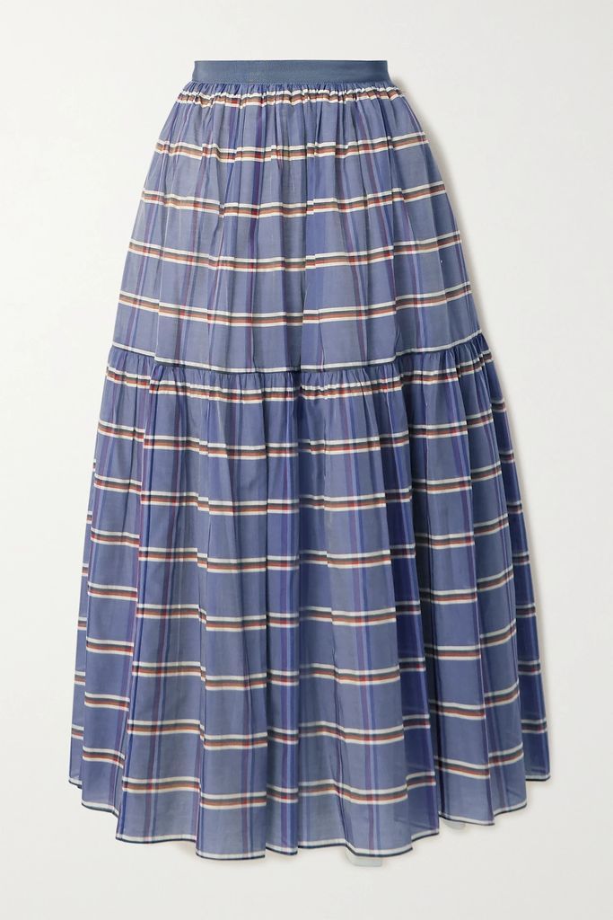 Striped Cotton And Silk-blend Organza Midi Skirt - Blue