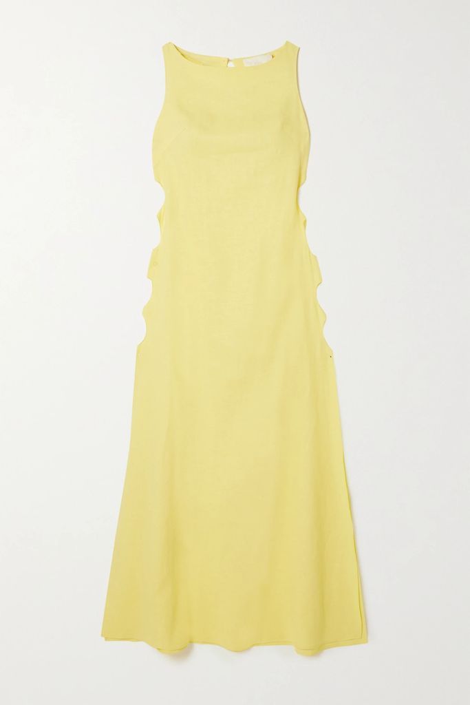 Cutout Linen-blend Maxi Dress - Yellow